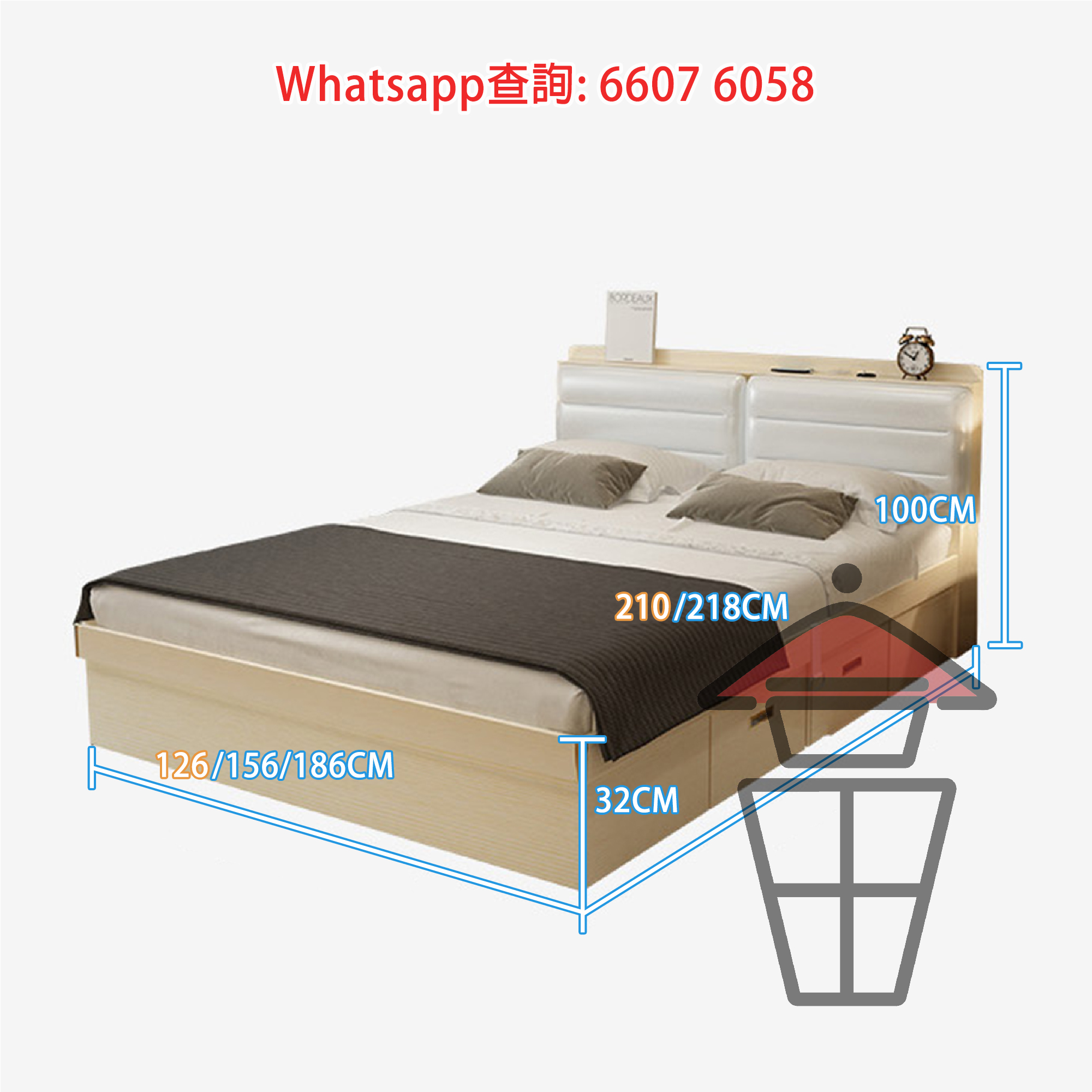 BD31 氣壓側開雙人床木架 Wooden Bed Frame (Double Bed) with Plenty Storing Capaciy - Image 8
