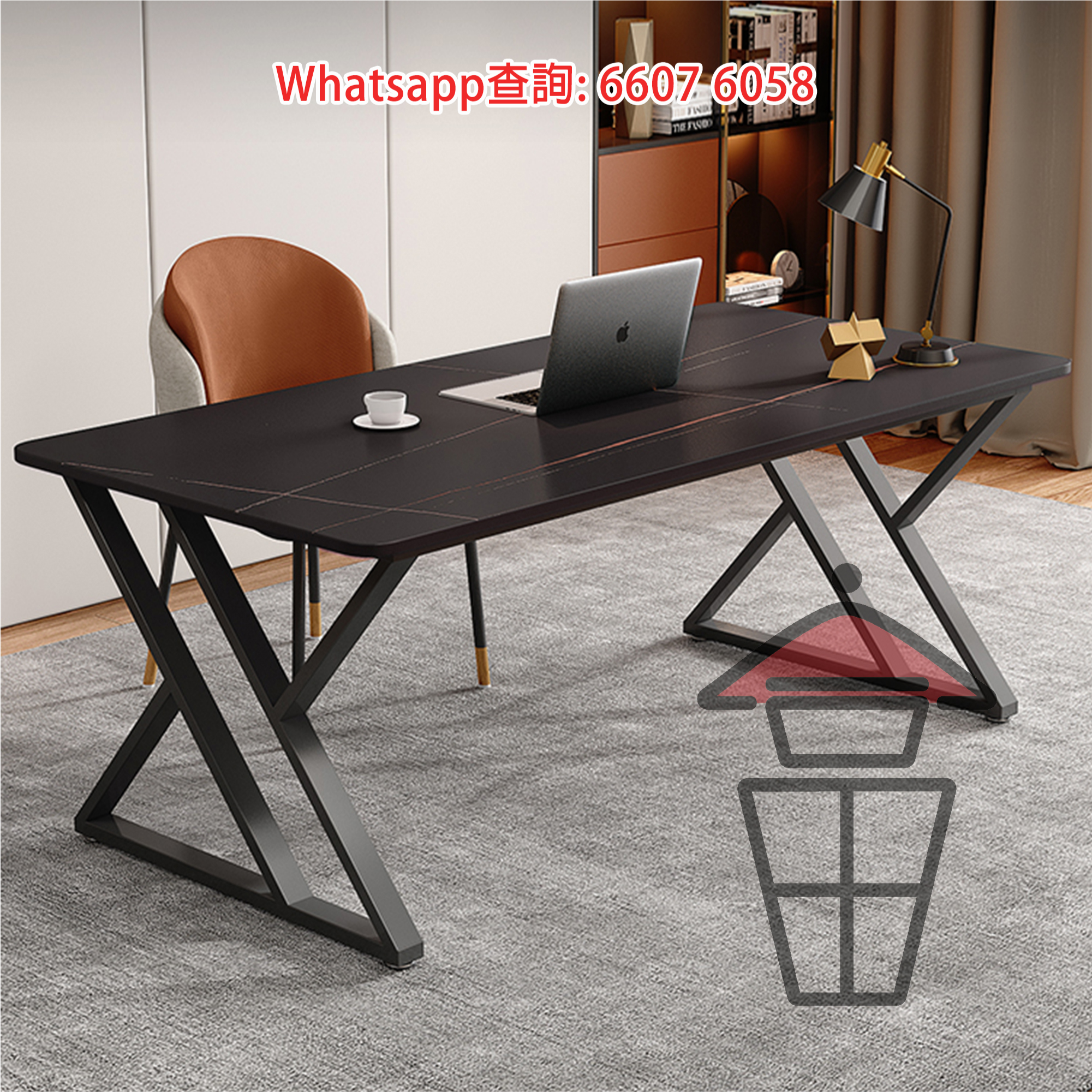 DK49(黑色) 岩板+X型金屬支架 電競桌 X-Metal Frame Computer Sintered Stone Desk (Black) 50x25mm