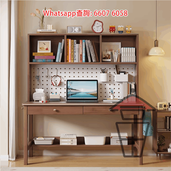 DK21 實木書桌 書架+洞洞板 收納特強 Wooden Desk with Bookshelf - Image 11