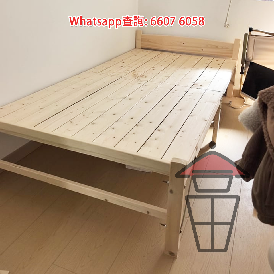 BD03-A 鏤空床頭板款 實木 松木床架 便携摺疊床 Solid Wood Foldable Bed (Pine) W60-150cm 承重>500kg - Image 10