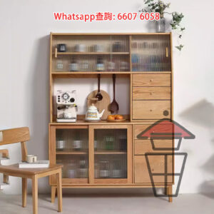CB19 歐式原木風 (實木 上下層) 經典橡木餐櫃 Oak Wooden Cabinet 可獨立選購半身櫃 玻璃趟門 可加洞洞板