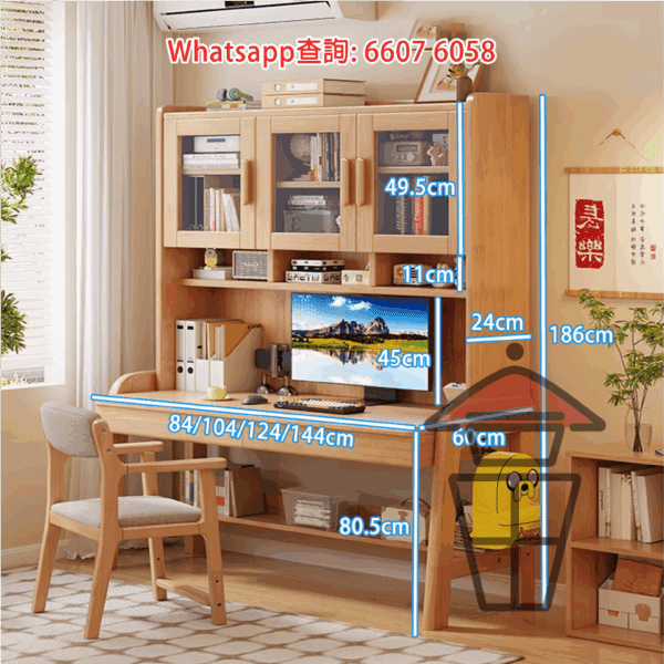 DK27 實木書桌 3層書架 收納特強 Wooden Desk with Bookshelf - Image 6