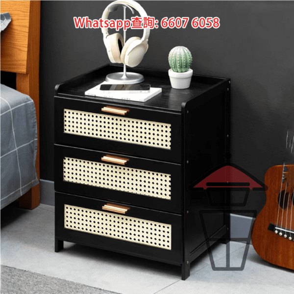 CB108-A (三櫃桶) 竹木 仿藤網紋門 小型床頭櫃 案桌 Wooden/ Bamboo Chest of Drawers/Bedside Table