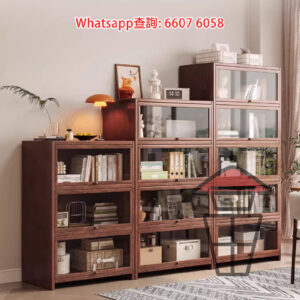 CB221 實木 向上掩門 座地書架/置物櫃/展示櫃 Solid Wood Cabinet/Bookshelf [胡桃木色]