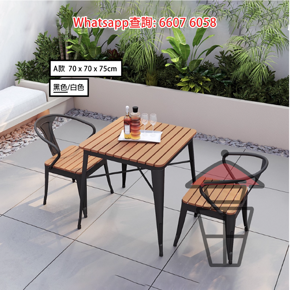 DT42 戶外餐桌椅子套裝 Outdoor Dinning Table & Chair 金屬支架 塑木材質 防霉防腐防水 - Image 3