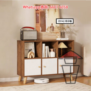 CB142 木系座地格仔架 (帶門 櫃深24cm) [六格3門 橫] Wooden Shelving Units 可豎可橫 有背板