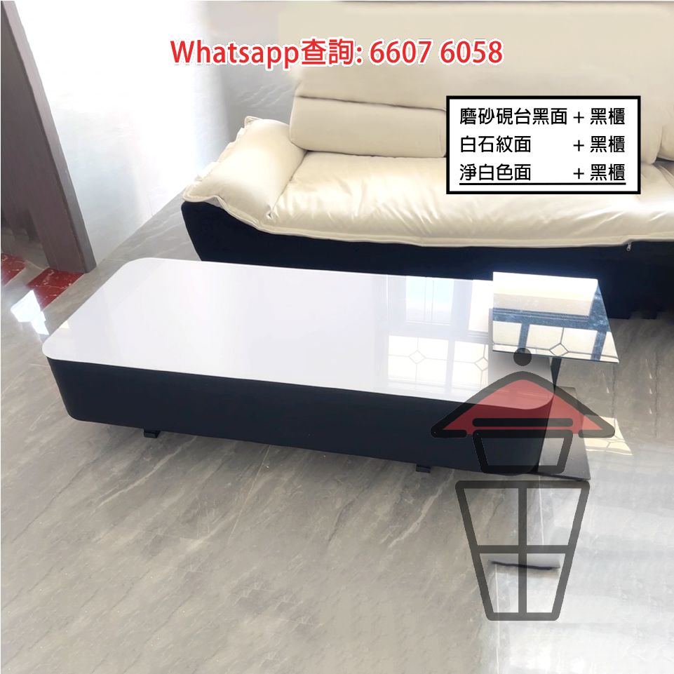 CT08 白石紋面 意式簡約茶几/咖啡桌 Sleek Italian Coffee Table 光滑油亮晶石表面 耐刮耐磨耐熱 - Image 4