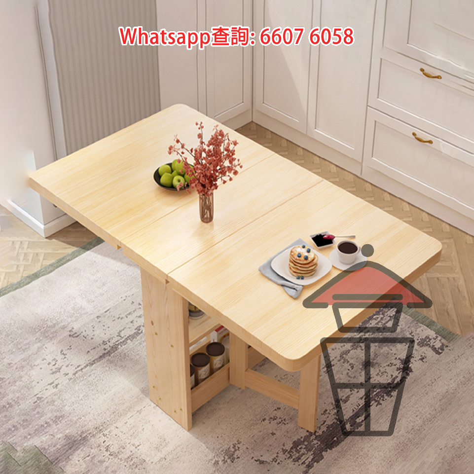 DT26 能屈能伸 實木 三折多功能餐枱 3-Fold Dinning Table (Pine Wood) - Image 2