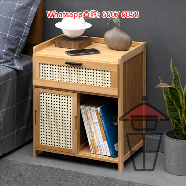 CB108-A (三櫃桶) 竹木 仿藤網紋門 小型床頭櫃 案桌 Wooden/ Bamboo Chest of Drawers/Bedside Table - Image 7