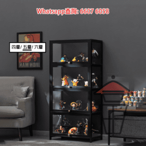 SR100 黑色明亮展示架(楠竹製品) (四至六層) 三面透明亞加力 3-side Transparent Acrylic Display Cabinet