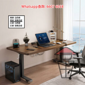 DK34 手動升降書枱 [黑架 胡桃色板] (南洋楹木 實木 板厚30mm) Sit Stand Desk Height-Adjustable 可追加萬向輪
