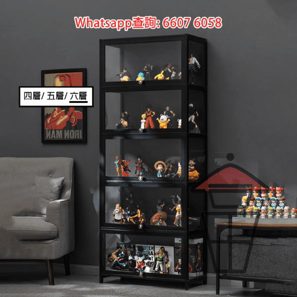 SR100 黑色明亮展示架(楠竹製品) (四至六層) 三面透明亞加力 3-side Transparent Acrylic Display Cabinet - Image 3