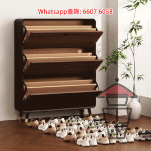 CB237 古風 實木生態板 薄身鞋櫃 Vintage Slim Shoe Wooden Cabinet ENF板材厚16mm 無甲醛 拉門斜放 (Copy)