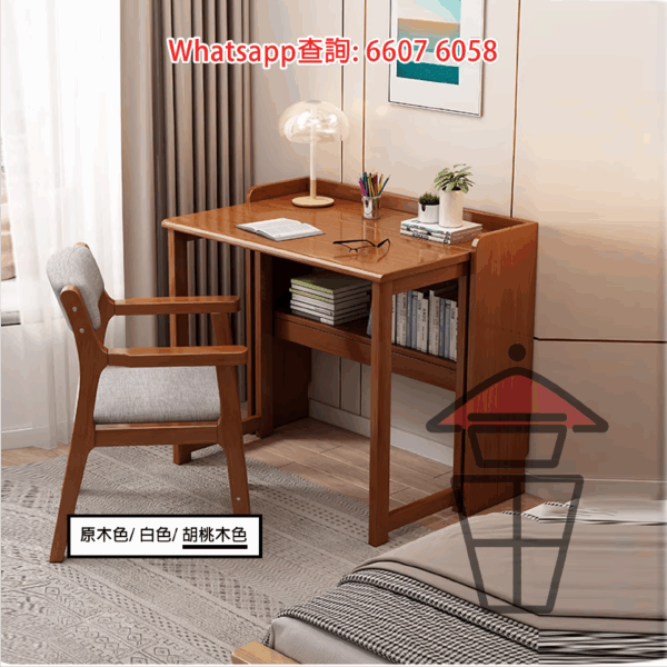 DK38 橡膠實木 摺疉書枱 Solid Wood Folding Desk (Rubber Wood) - Image 2