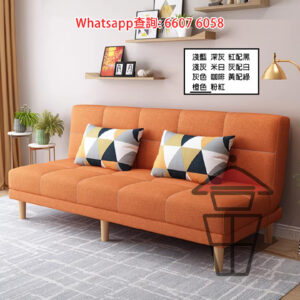 SF48 棉麻 布藝摺疊梳化床 [橙色] Cotton-linen Fabric Sofa Bed 高密度回彈海棉 整塊切割一體成形