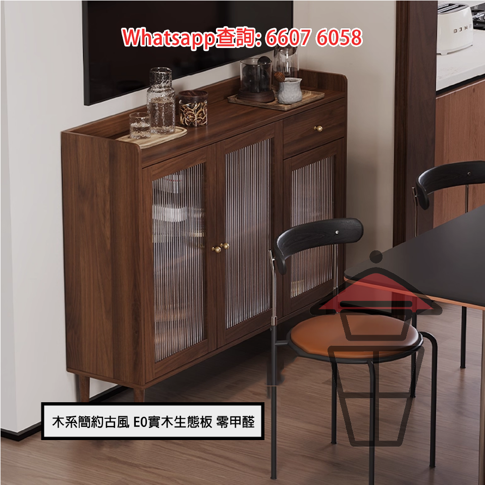CB116 木系簡約古風 餐邊櫃 四門款 Classic Wood Cabinet E0實木生態板 長虹玻璃 - Image 6