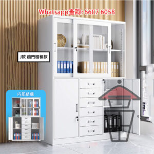 CB234-J 冷軋鋼 鐵皮文件櫃 [J款 趟門櫃桶] Metal File Cabinet 掩門/櫃桶帶鎖 層板高度可調 整裝發貨