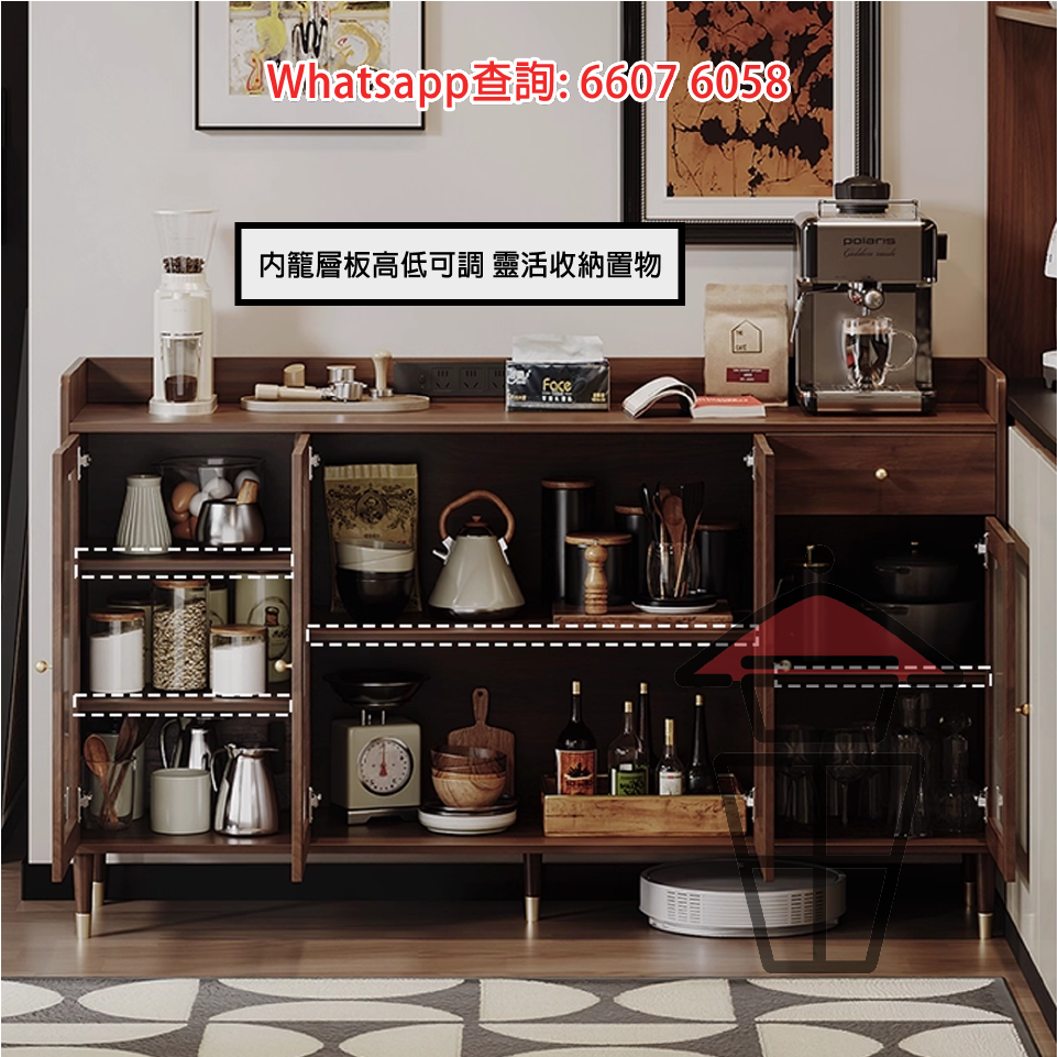 CB116 木系簡約古風 餐邊櫃 四門款 Classic Wood Cabinet E0實木生態板 長虹玻璃 - Image 7