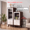CB200-A 橡膠實木 座地餐邊櫃 胡桃木色+白門 Solid Rubber Wood Sideboard/Cabinet 強化玻璃