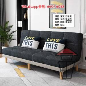 SF48 棉麻 布藝摺疊梳化床 [灰+白] Cotton-linen Fabric Sofa Bed 高密度回彈海棉 整塊切割一體成形