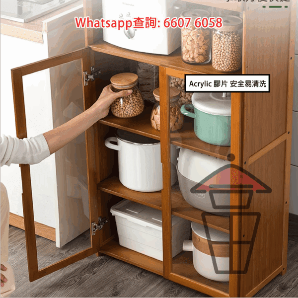 CB97 實用窄身單門竹木系典雅座地多層置物架 Wooden/Bamboo Multi-storey Cupboard - Image 9