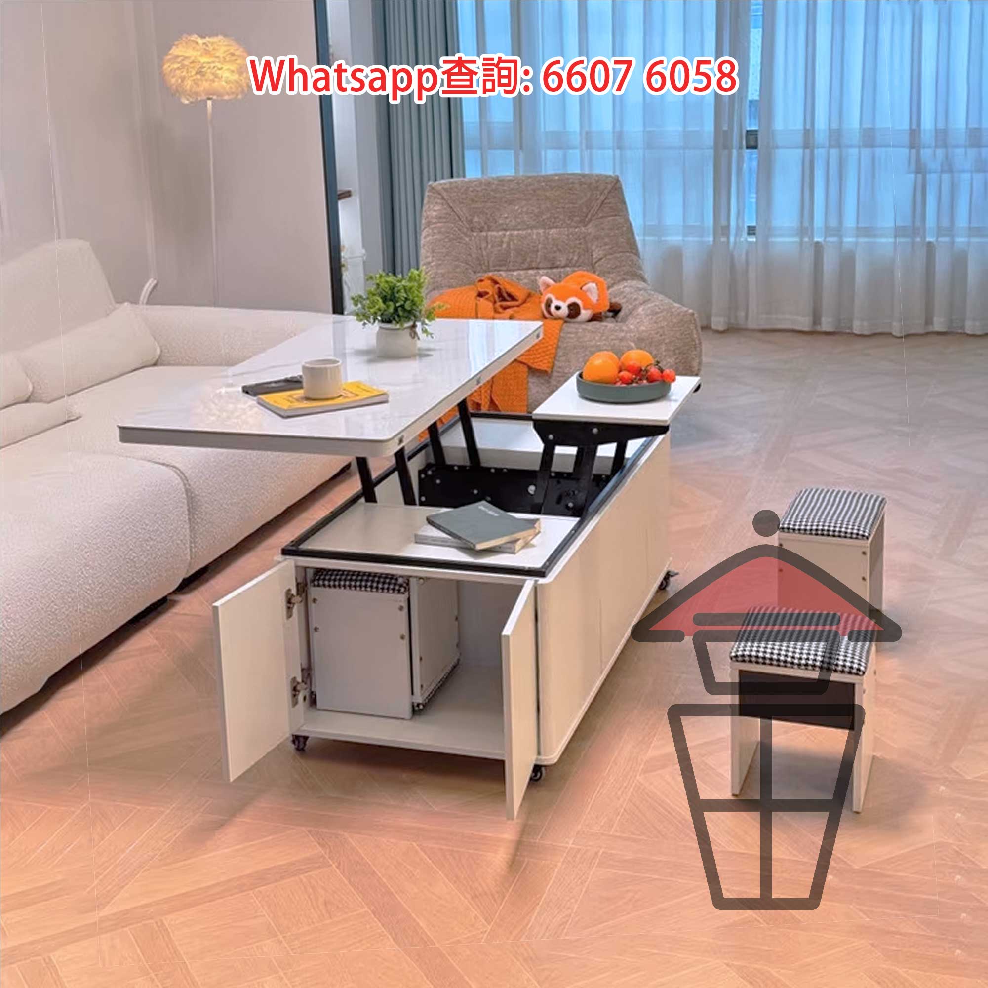 CT01 百變功能升降茶几/餐枱 (半開) Multi-purpose Coffee Table/Dinning Table 枱面可升級岩板