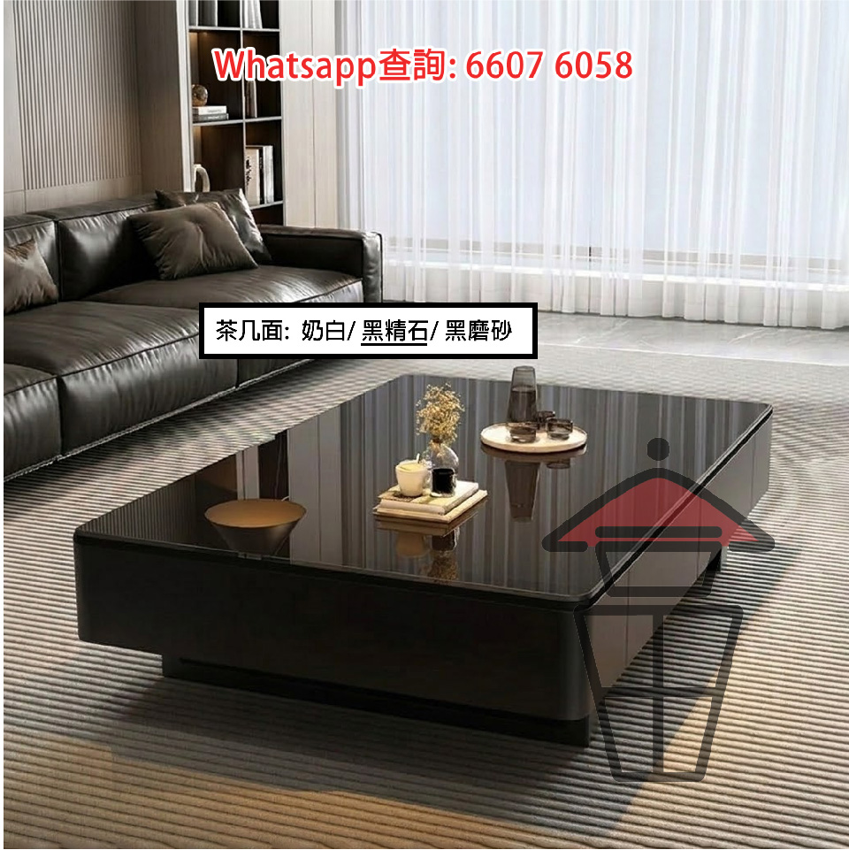 CT06 晶石面 [黑晶石] 長方形意式黑櫃咖啡枱 Crystal Stone Tabletop Italian Coffee Table 帶櫃桶